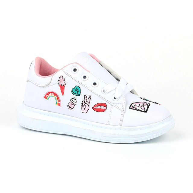 Embroidery lace up kids sneaker