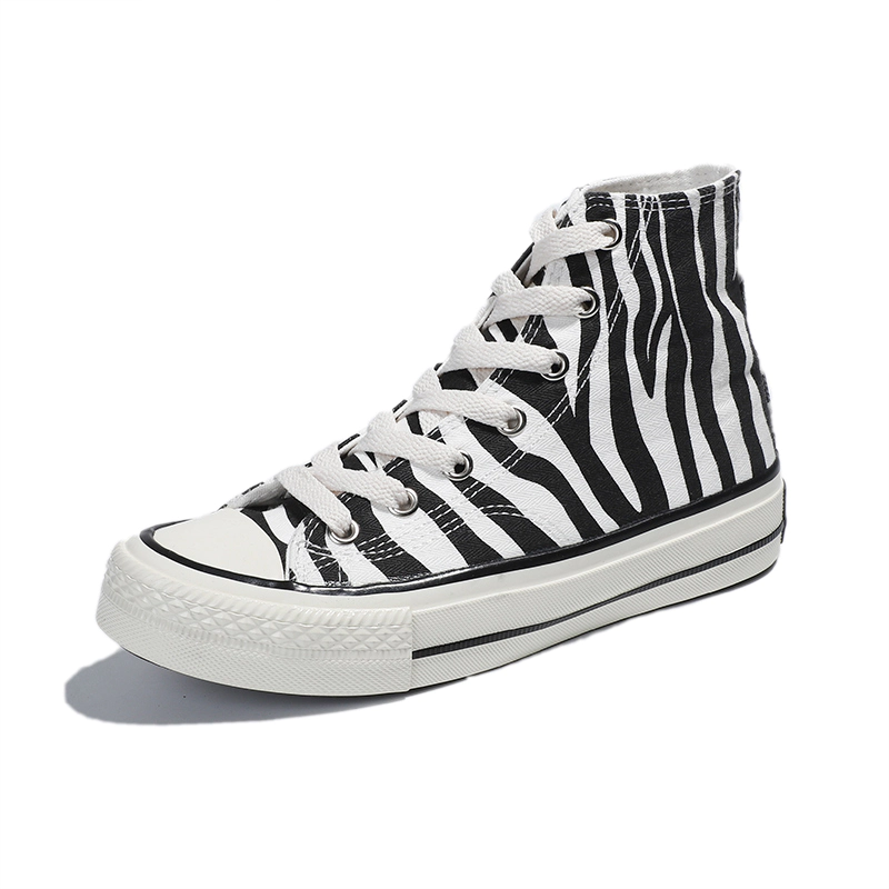 Zebra pattern high top girls vulcanized shoes